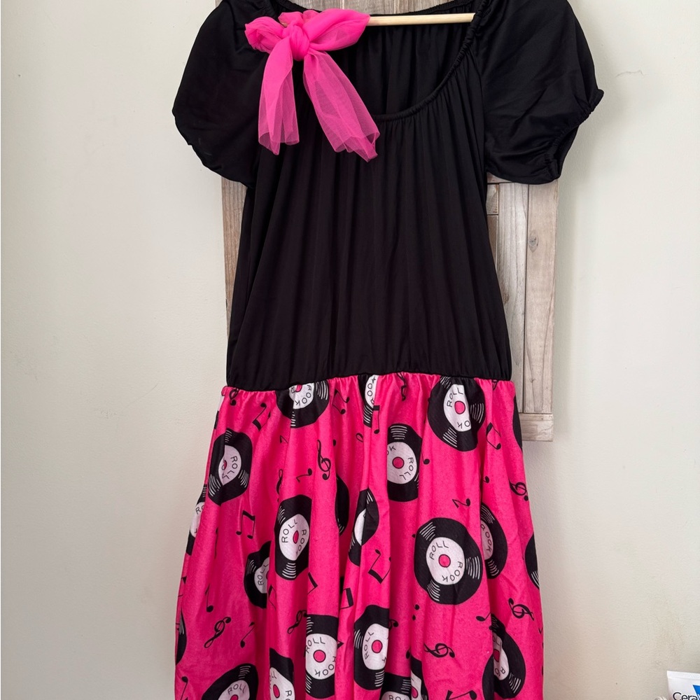 Rubie's 50s Girl Costume with Black and Pink Vinyl Record Design